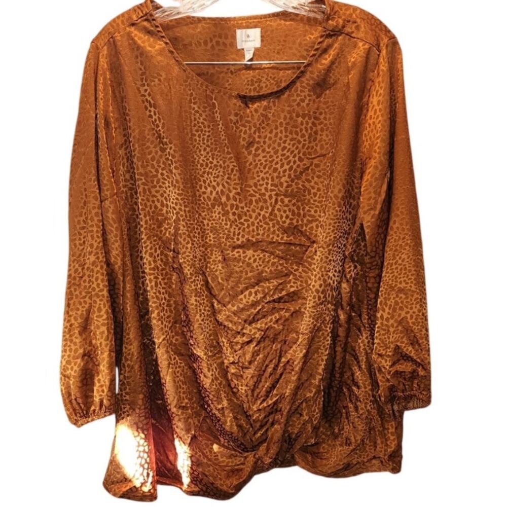 Dressbarn Orange Tunic Animal Print Leopard Knot Tie Long Sleeve Top Plus 1X